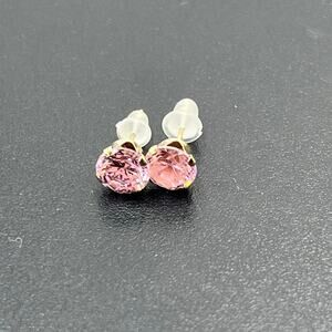 JCM 10k Yellow Gold Round Prong Pink cz October Birthstone Stud Pierced Earrings